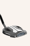 TaylorMade Spider Tour X Putter, Nahaufnahme zeigt den schwarzen Putterkopf mit roter Akzentlinie und grünem Griff.