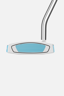 TaylorMade Spider GT Single Bend Putter in hellblau und weiß, mit geschwungener Form und glatter Oberfläche.