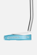 TaylorMade Spider GT Single Bend Putter mit leichtblauem und weißem Design, flache Schlagfläche, für präzises Putten.