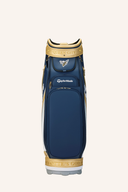 TaylorMade Cartbag für professionelle Golf-Staff, mit mehreren Fächern und robustem Design, auf dem Rücken liegend.