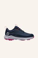 Damen Golfschuhe Tour Rival von Footjoy mit schwarzem Obermaterial und weißer Sohle, ideal für das Golfspiel.