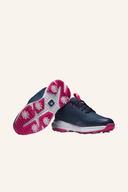 Schwarze Damen-Golfschuhe von Footjoy Tour Rival mit schnellem Schnürsystem und rutschfester Sohle für den Golfplatz.