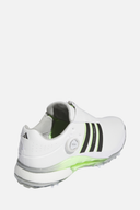 Adidas Tour360 24 BOA Boost Golfschuhe mit schwarzem Obermaterial und grünem Akzent, seitliche Schnürung, stabile Sohle