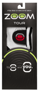 Golfhandschuhe von Zoom, Tour-Model mit Verpackungsdruck, für optimalen Grip und Komfort beim Golfspielen.