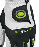 Golfhandschuhe von Zoom mit Velcro-Verschluss und Druckmuster, ideal für professionelle Tour-Golfer, in schwarz und grau.