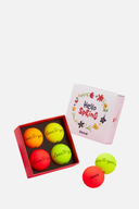 Volvik Hello Spring Golfbälle in einer Geschenkbox, leuchtende Farben und typische Golfball-Form, ideal als Geschenkartikel.