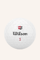 Wilson Duo Soft Golfbälle, weiche Bälle mit gelbem Design und blauer Markierung, perfekt für präzises Golfspielen.