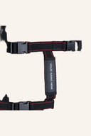 Roter Big Max Wheeler III Trolley mit auffälligem Strap-Print, leichtes Design, ideal für Reisen und Transport.
